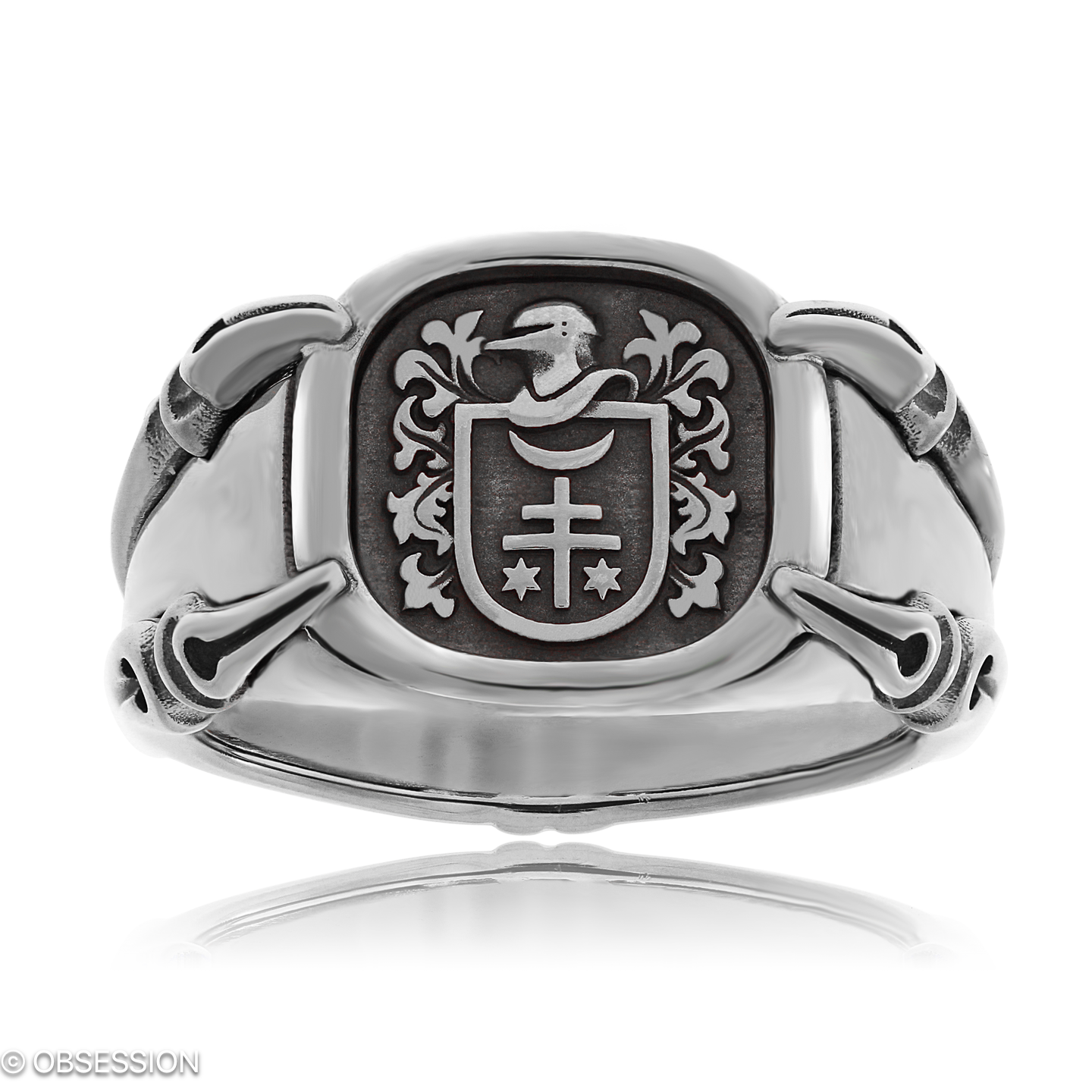 Wappenring Gremlin, Variante in Weissgold und Weissgold, mit einer Ringbreite von 13.3mm und einer …