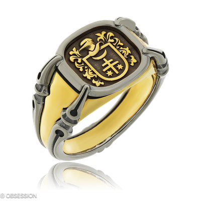 Gremlin Wappenring in Gelbgold und Weissgold, mit einer Ringbreite von 13.3mm und einer Ringgrösse …
