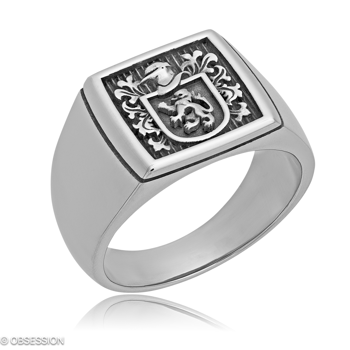 Wappenring Wappen, Variante in Weissgold und Weissgold, mit einer Ringbreite von 13.3mm und einer R…