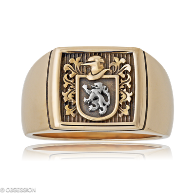Wappenring Wappen in Rotgold und Weissgold, in der Ausführung ohne Edelsteine, ohne Brillanten