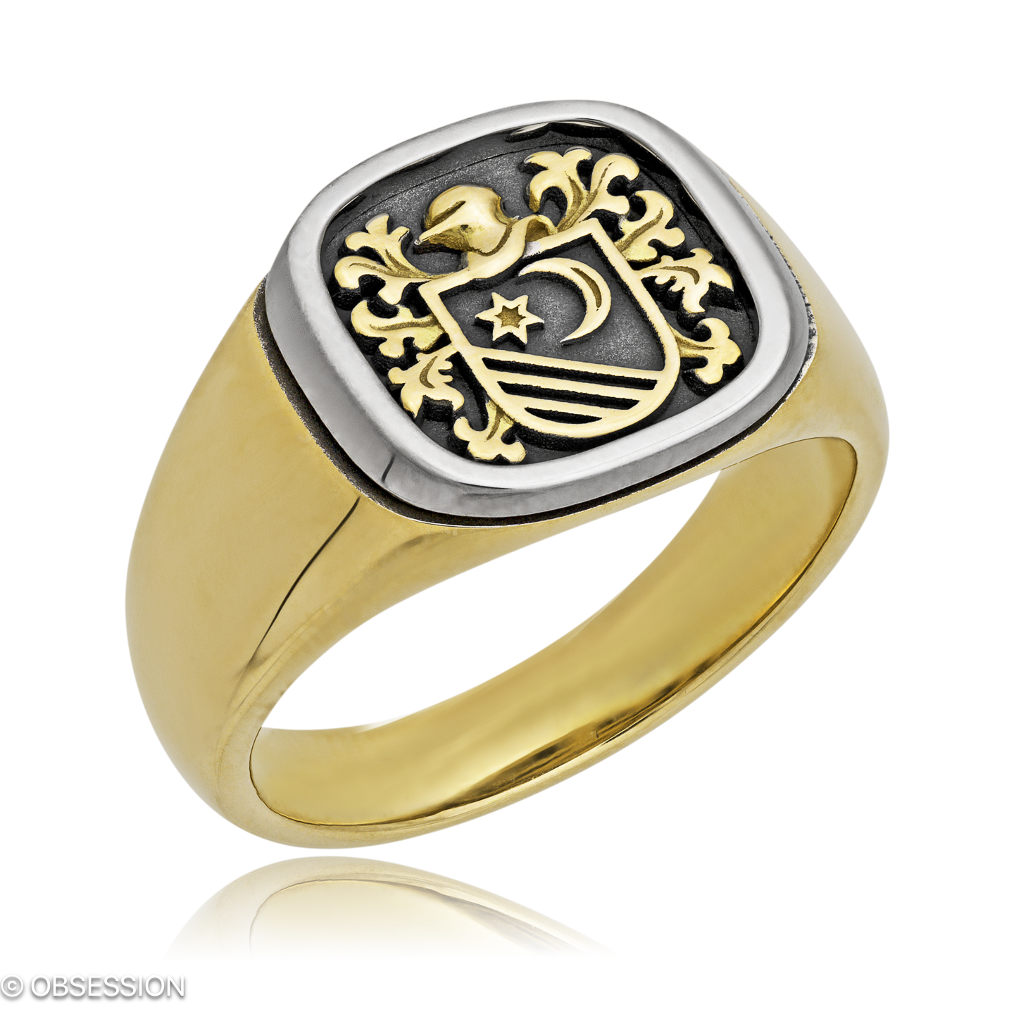 Wappen Wappenring in Gelbgold und Weissgold, mit einer Ringbreite von 13mm und einer Ringgrösse von…