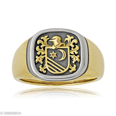 Wappenring Wappen in Gelbgold und Weissgold, in der Ausführung ohne Edelsteine, ohne Brillanten