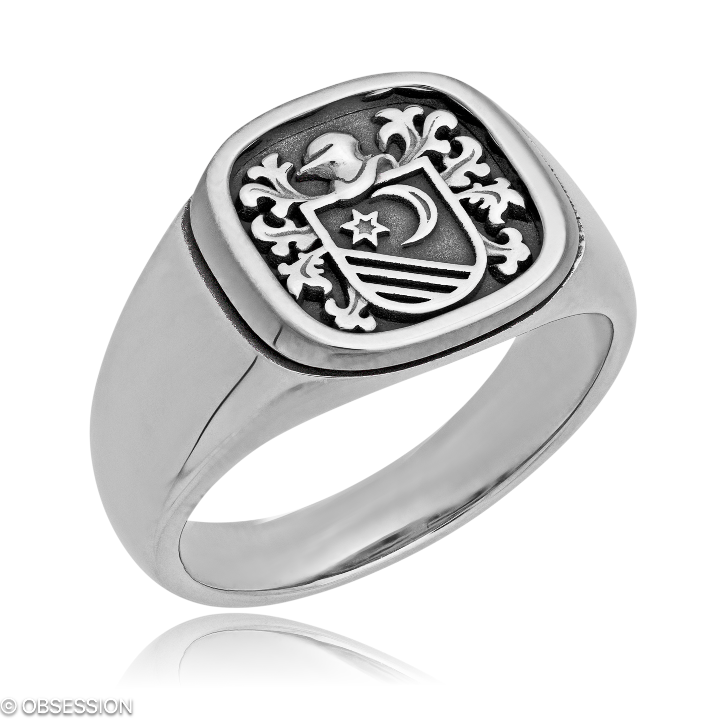 Wappenring Wappen, Variante in Weissgold und Weissgold, mit einer Ringbreite von 13mm und einer Rin…