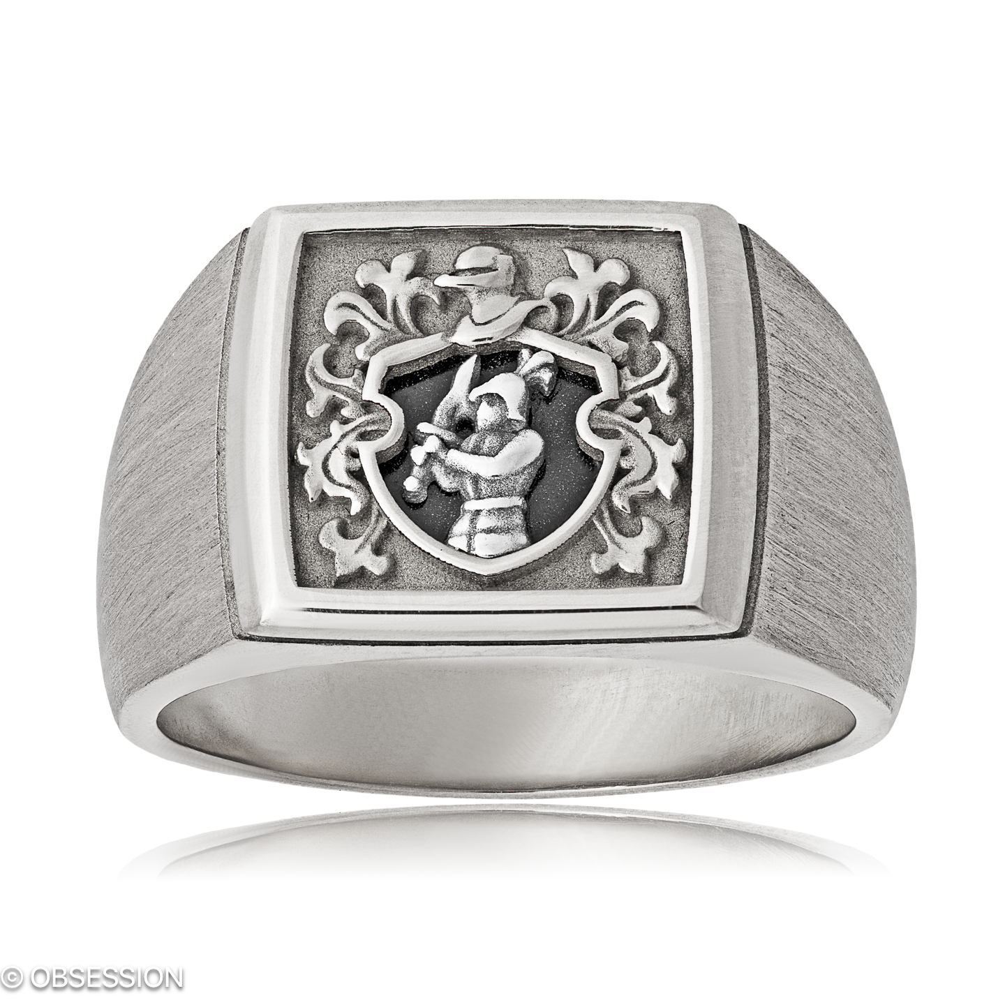 Wappenring Wappen, Variante in Weissgold und Weissgold, mit einer Ringbreite von 13.3mm und einer R…