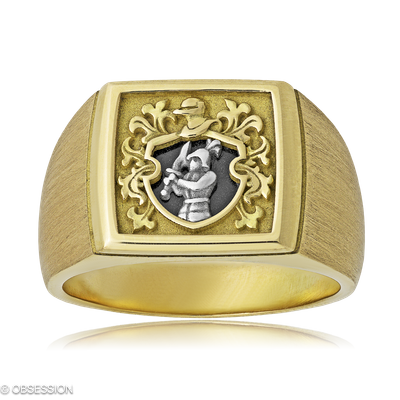 Wappenring Wappen in Gelbgold und Weissgold und einem H-Tec Keramik