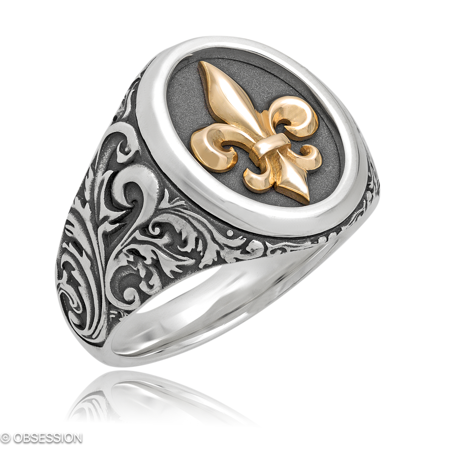 Wappen Wappenring mit Lilie-Motiv in Rotgold und Silber, mit einer Ringbreite von 19mm und einer Ri…
