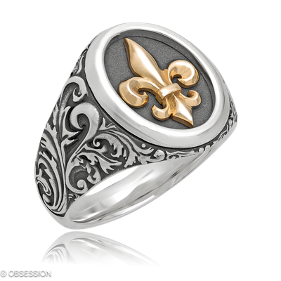 Wappen Wappenring mit Lilie-Motiv in Rotgold und Silber, mit einer Ringbreite von 19mm und einer Ri…