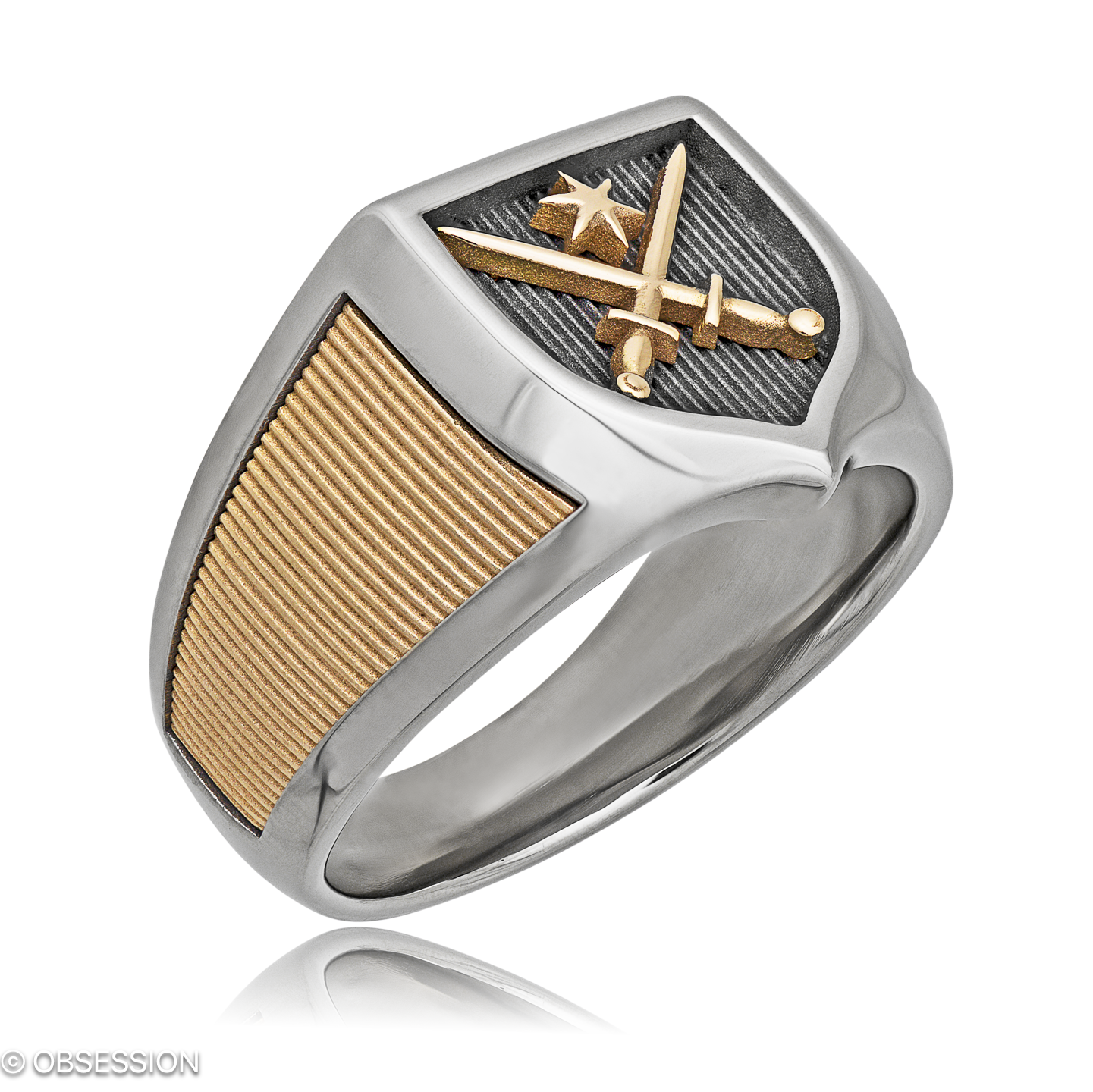 Wappen Wappenring in Weissgold und Rotgold, mit einer Ringbreite von 14.5mm und einer Ringgrösse vo…