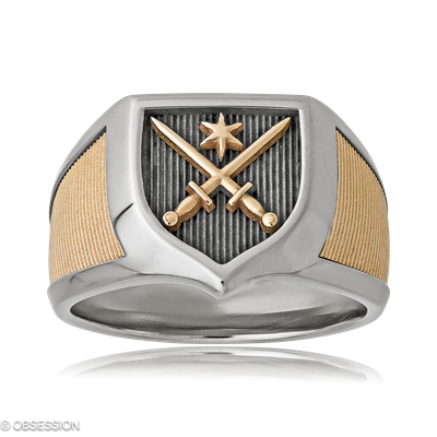 Wappenring Wappen in Weissgold und Rotgold, in der Ausführung ohne Edelsteine, ohne Brillanten