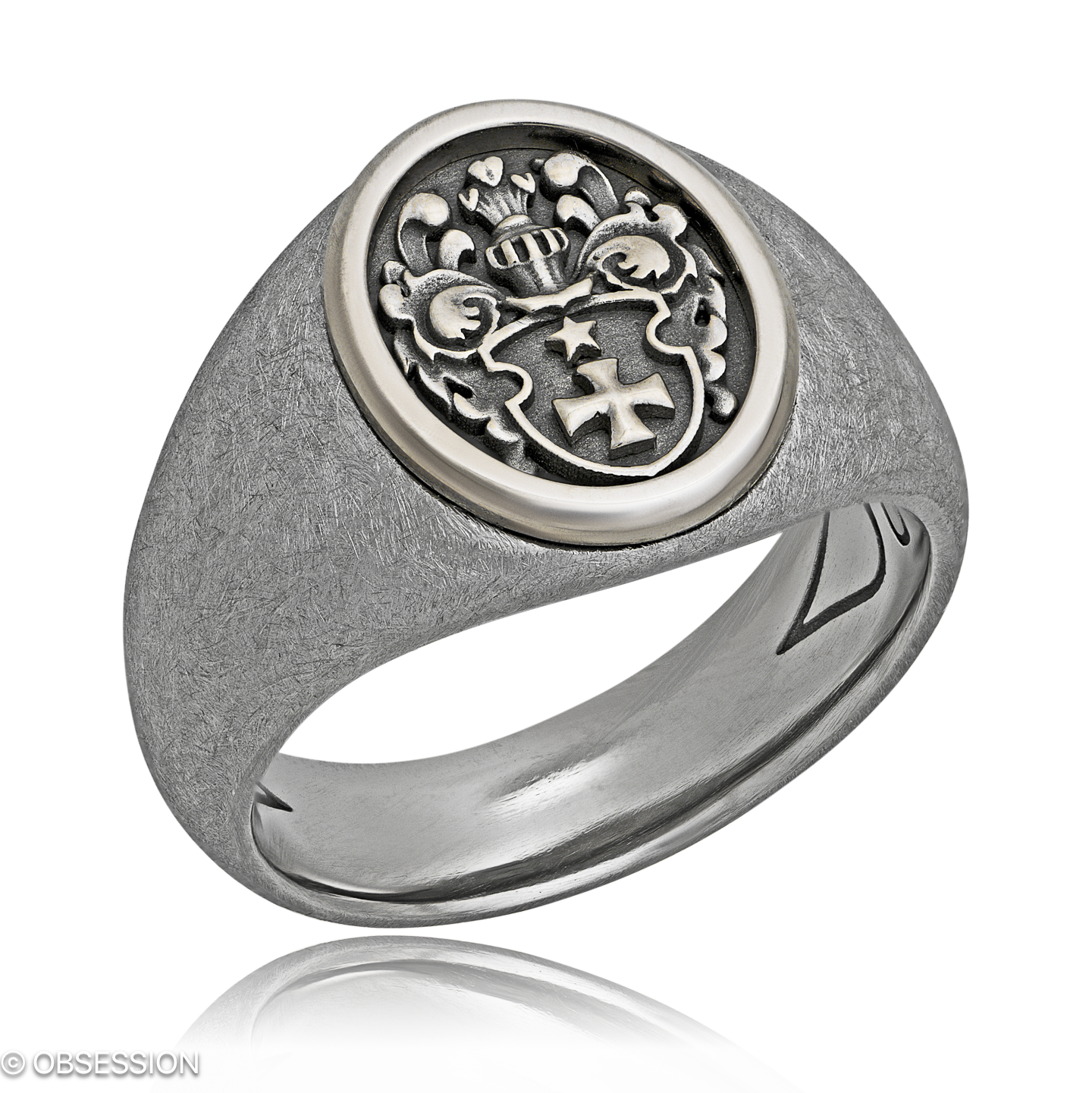 Wappen Wappenring in Weissgold und Edelstahl, mit einer Ringbreite von 16.5mm und einer Ringgrösse …