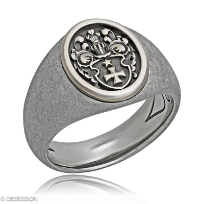Wappen Wappenring in Weissgold und Edelstahl, mit einer Ringbreite von 16.5mm und einer Ringgrösse …