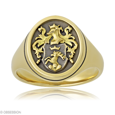 Wappenring Wappen in Gelbgold, in der Ausführung ohne Edelsteine, ohne Brillanten