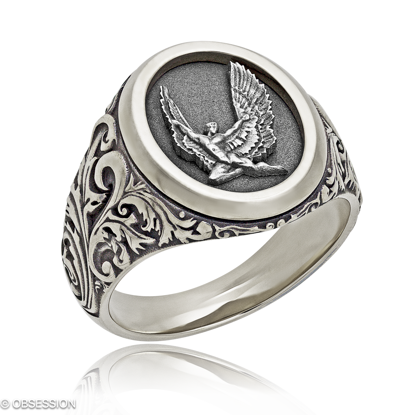 Wappenring Wappen, Variante in Weissgold und Weissgold, mit einer Ringbreite von 19mm und einer Rin…