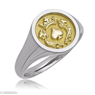 Wappenring Wappen in Weissgold und Gelbgold, in der Ausführung ohne Edelsteine, ohne Brillanten