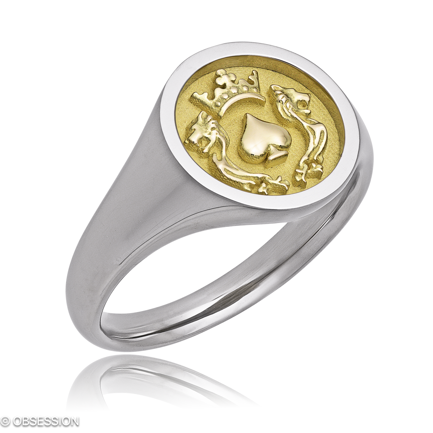 Wappen Wappenring in Weissgold und Gelbgold, mit einer Ringbreite von 12mm und einer Ringgrösse von…