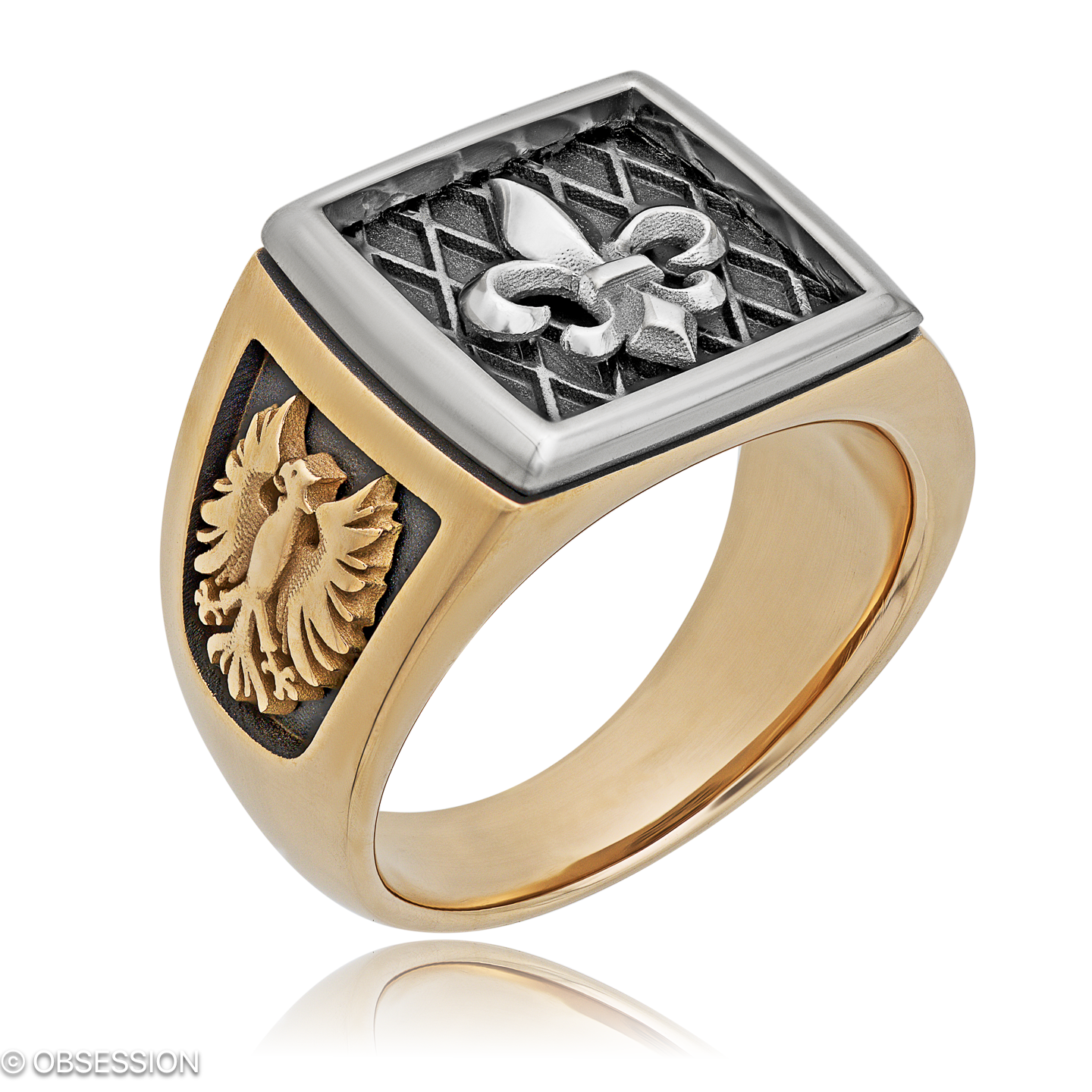 Wappen Wappenring mit Lilie-Motiv in Rotgold und Weissgold, mit einer Ringbreite von 14.6mm und ein…