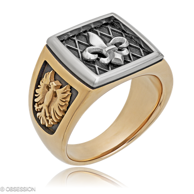 Wappen Wappenring mit Lilie-Motiv in Rotgold und Weissgold, mit einer Ringbreite von 14.6mm und ein…