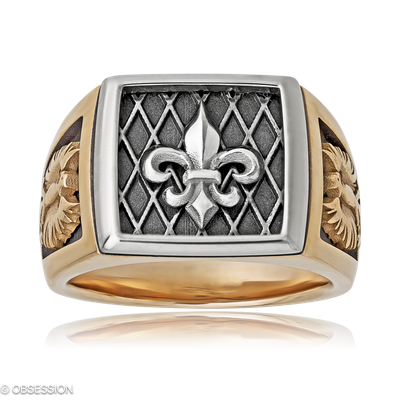 Wappenring Wappen in Rotgold und Weissgold, in der Ausführung ohne Edelsteine, ohne Brillanten