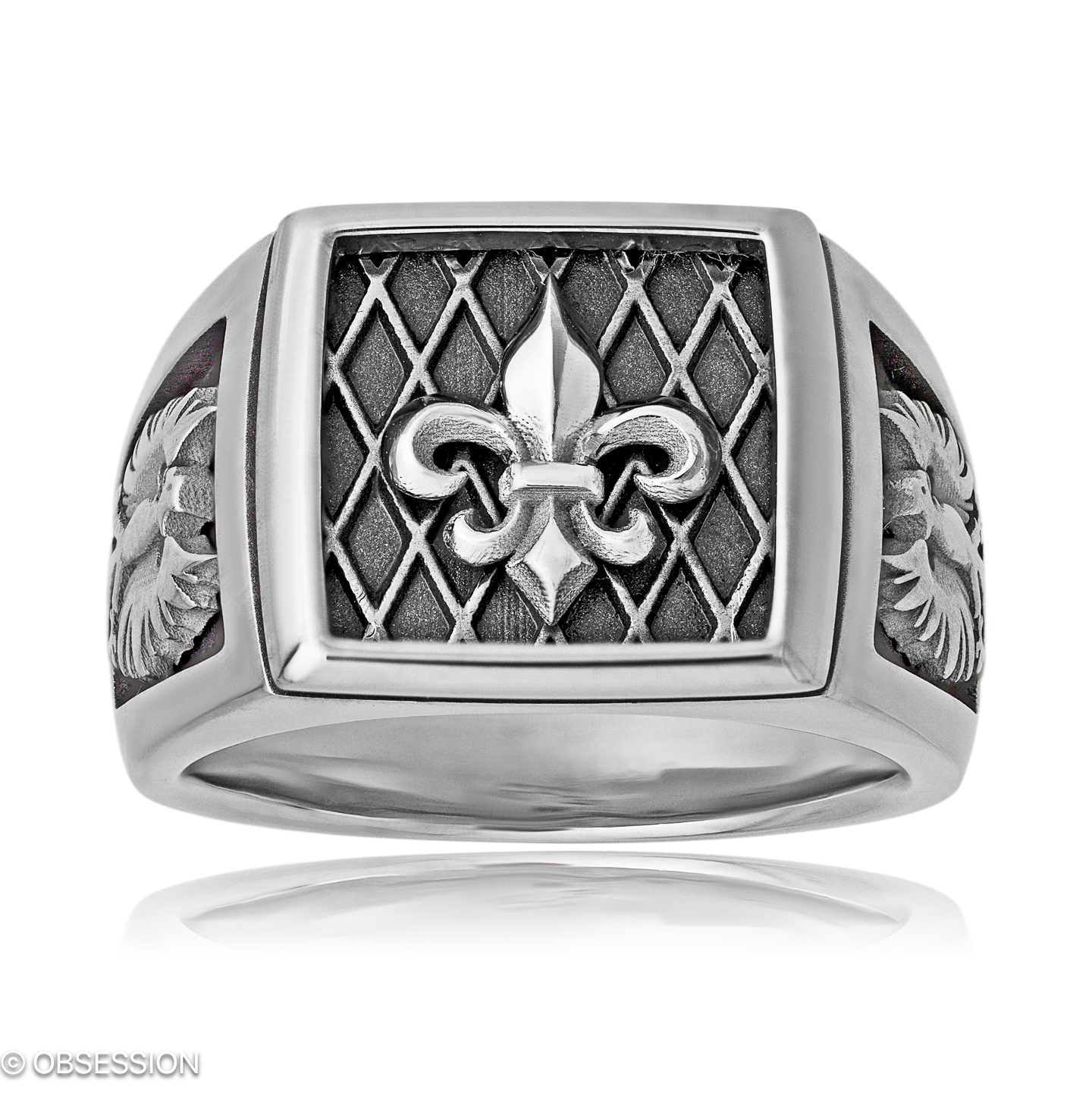 Wappenring Wappen, Variante in Weissgold und Weissgold, mit einer Ringbreite von 14.6mm und einer R…