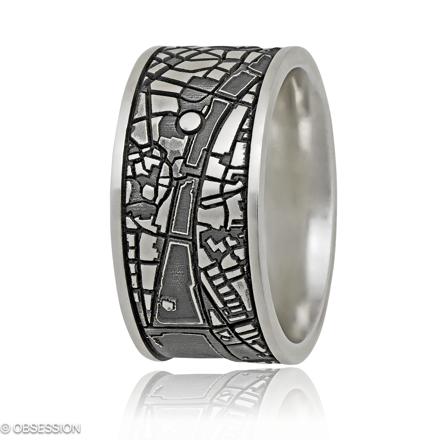 Schatzkarte Schmuckring in Silber, mit einer Ringbreite von 12mm und einer Ringgrösse von 62