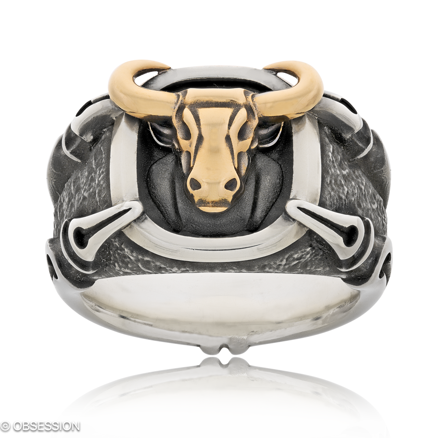 Gremlin Schmuckring in Rotgold und Silber, mit einer Ringbreite von 17mm und einer Ringgrösse von 62