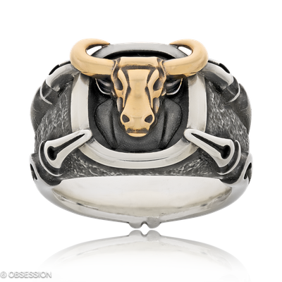 Gremlin Schmuckring in Rotgold und Silber, mit einer Ringbreite von 17mm und einer Ringgrösse von 62