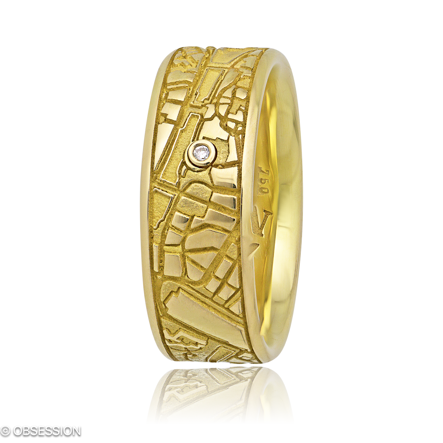 Schatzkarte Partnerring in Gelbgold, mit einer Ringbreite von 7mm und einer Ringgrösse von 52