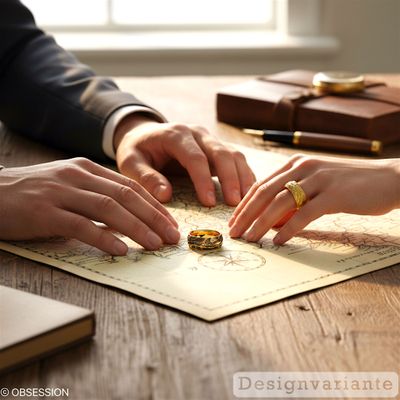 Schmaler Schmuckring für Herren in Gelbgold mit individuell, persönlich, gestalteter Karte, in der …