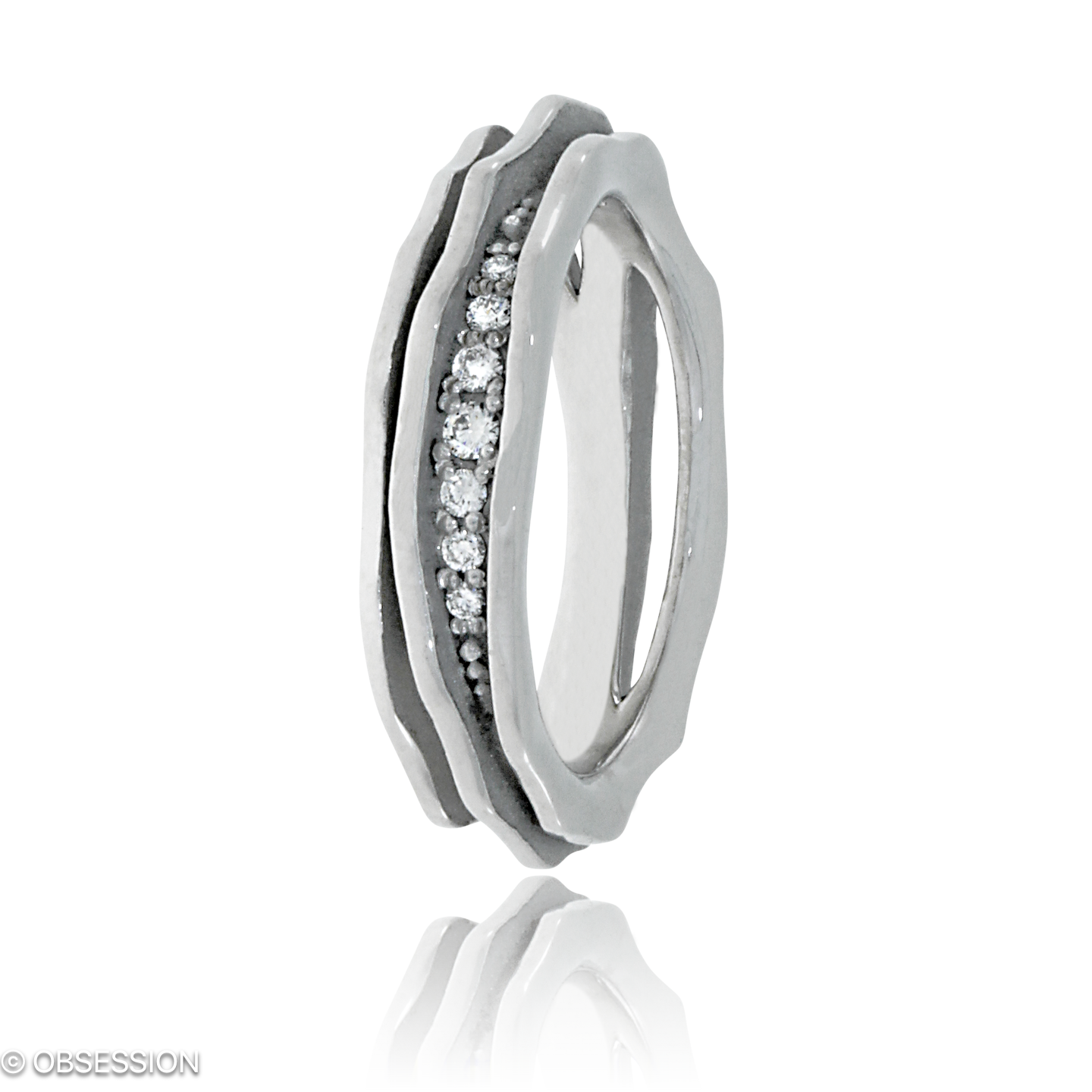 Himalaja Partnerring in Weissgold, mit einer Ringbreite von 5mm und einer Ringgrösse von 52