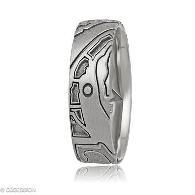 Schatzkarte Partnerring in Weissgold, mit einer Ringbreite von 6mm und einer Ringgrösse von 62