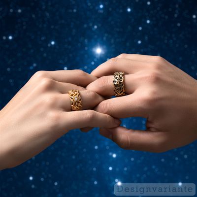 Schmale Partnerring in Rotgold mit Sternen  Struktur die einer Milchstrasse ähnlich sehen. Drei Dim…