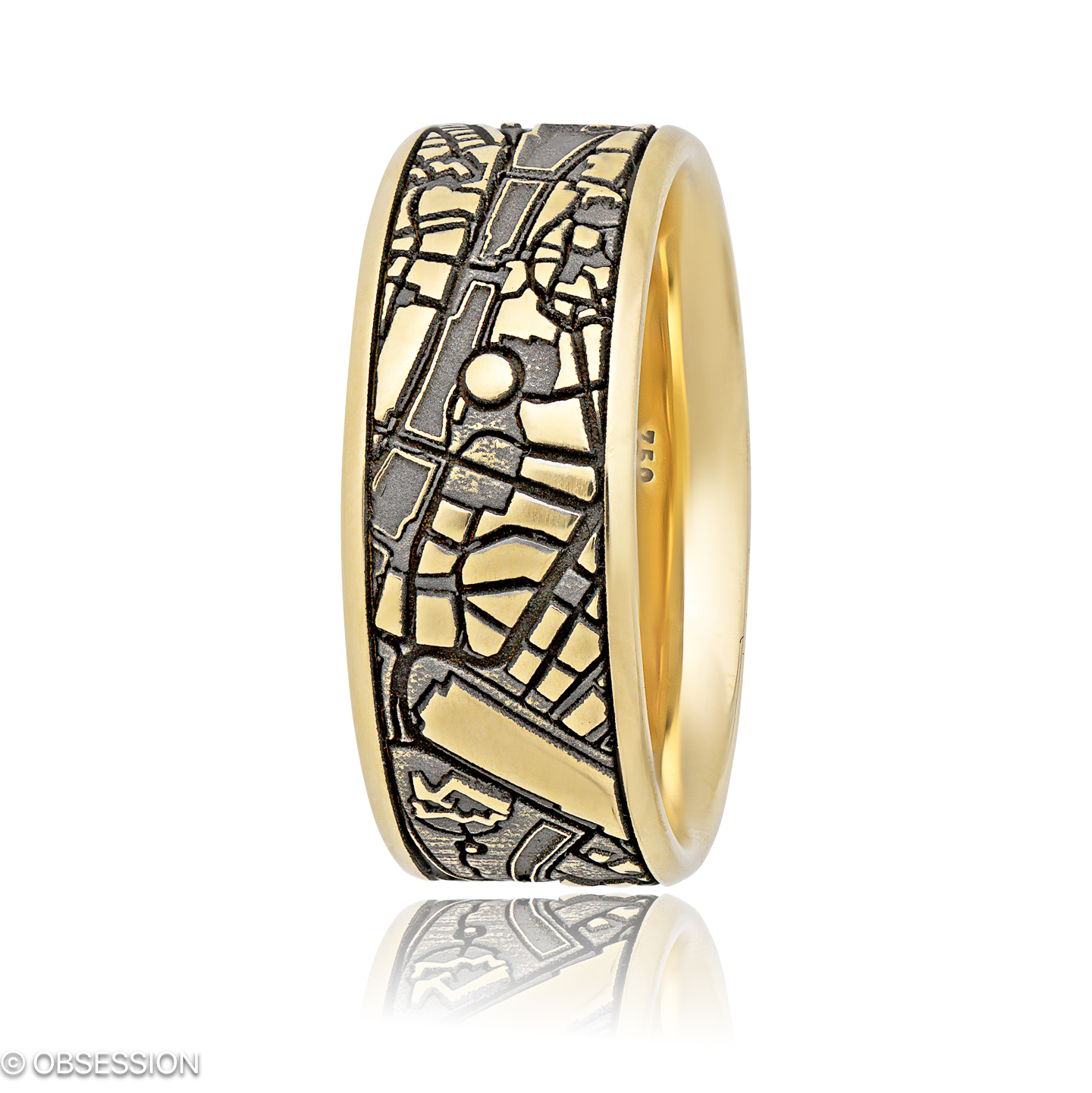 Schatzkarte Partnerring in Gelbgold, mit einer Ringbreite von 9mm und einer Ringgrösse von 62