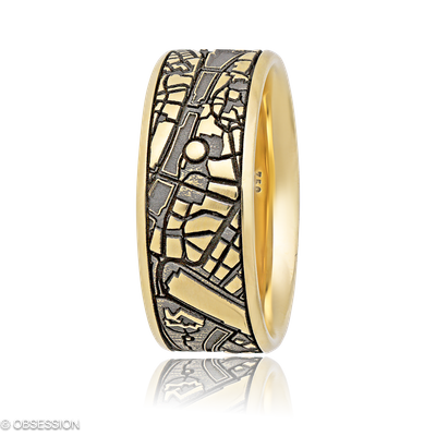 Schatzkarte Partnerring in Gelbgold, mit einer Ringbreite von 9mm und einer Ringgrösse von 62