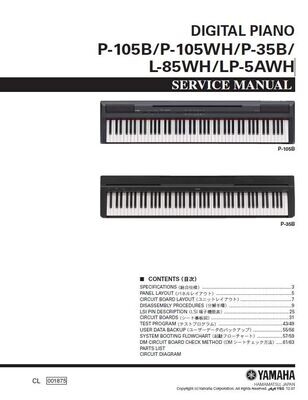 Yamaha P-105B P-105WH P-35B L-85WH LP-5AWH Digital Piano Service Manual