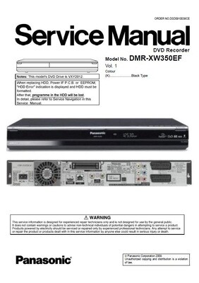 Panasonic DMR-XW350 XW350EF DVD Recorder Service Manual and Repair Guide