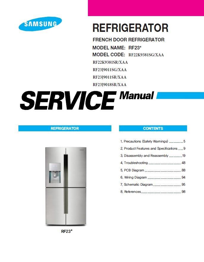 Samsung RF23J9011SG RF23J9011SR RF23J9018SR Refrigerator Service Manual and Repair Instructions