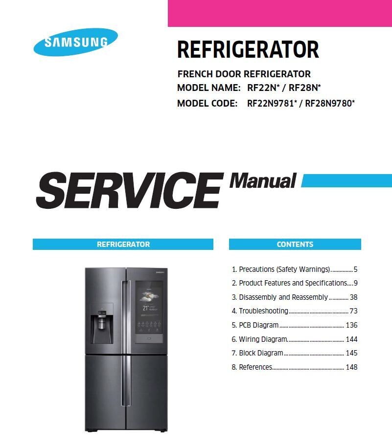 Samsung RF22N9781SG RF22N9781SR RF28N9780SG RF28N9780SR Refrigerator Service Manual and Repair Instructions