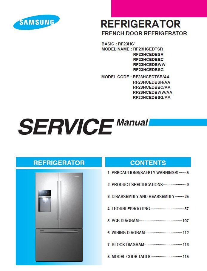 Samsung RF23HCEDT RF23HCEDB Refrigerator Service Manual