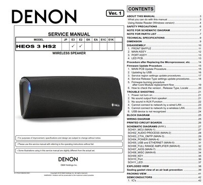 Denon HEOS 3 HS2 wireless speaker Service Manual