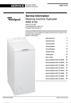 Whirlpool AWE 6100 Washing Machine Service Manual