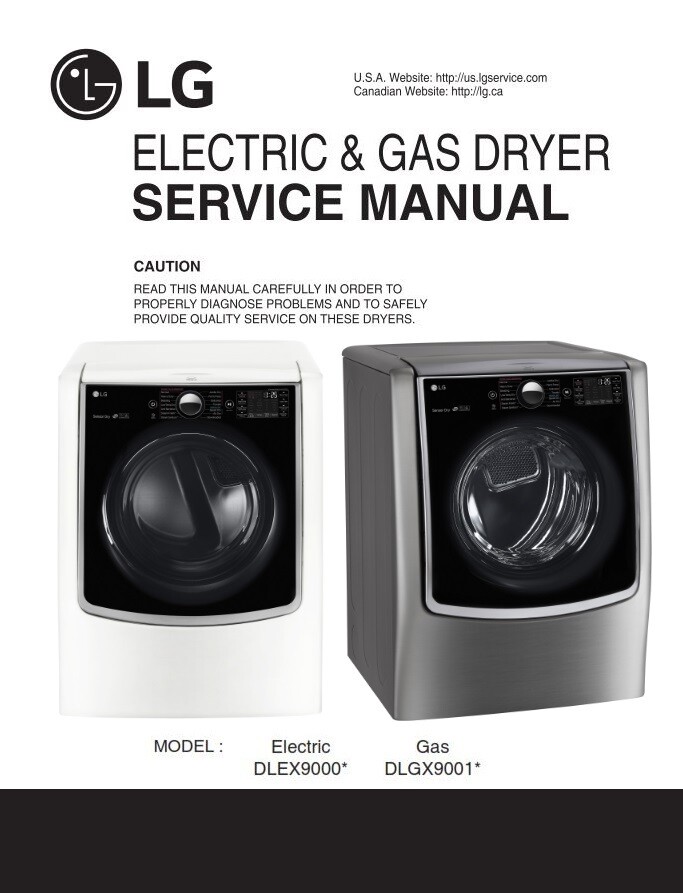 LG DLEX9000W DLEX9000V DLGX9001W DLGX9001V Dryer Service Manual