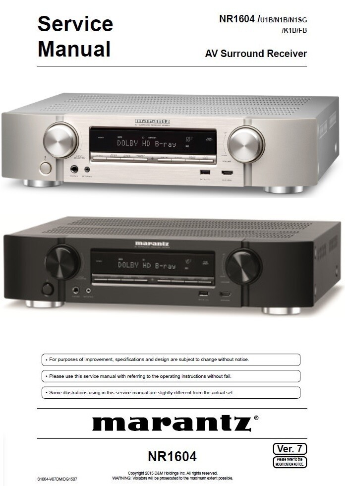 Marantz NR1604  Surround AV Receiver Service Manual Repair Guide