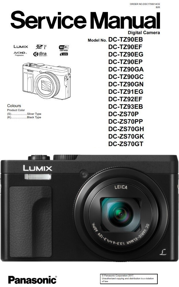 Panasonic Lumix DC ZS70 TZ90 Digital Camera Service Manual and Repair Guide