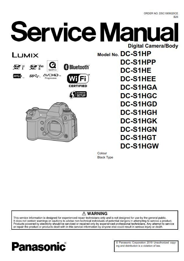 Panasonic Lumix DC S1H Digital Camera Service Manual and Repair Guide