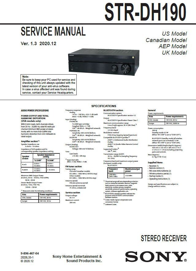 Sony STR-DH190 Service Manual | PDF Download (58 Pages)