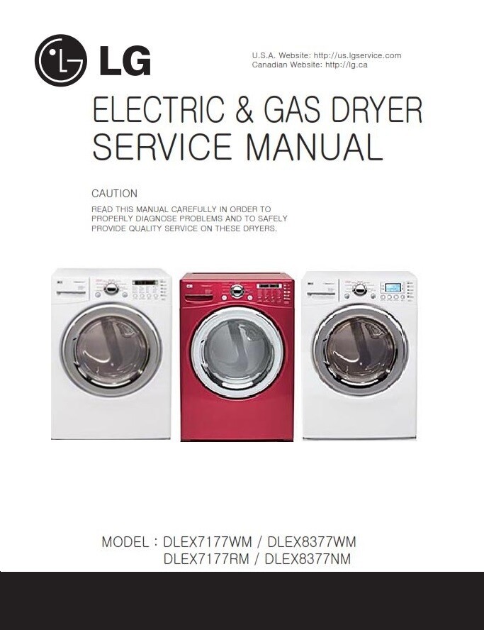 LG DLEX7177WM DLEX8377WM DLEX7177RM DLEX8377NM Dryer Service Manual