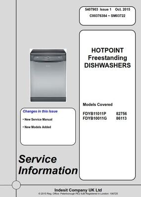 Hotpoint FDYB11011P FDYB10011G Dishwasher Service Manual