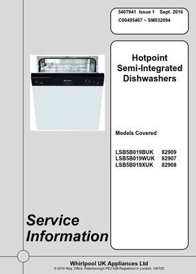 Hotpoint LSB5B019W LSB5B019X LSB5B019BUK Dishwasher Service Manual