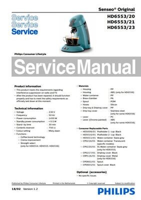 Philips Senseo HD6553 20 21 23 Service Manual FREE DOWNLOAD!