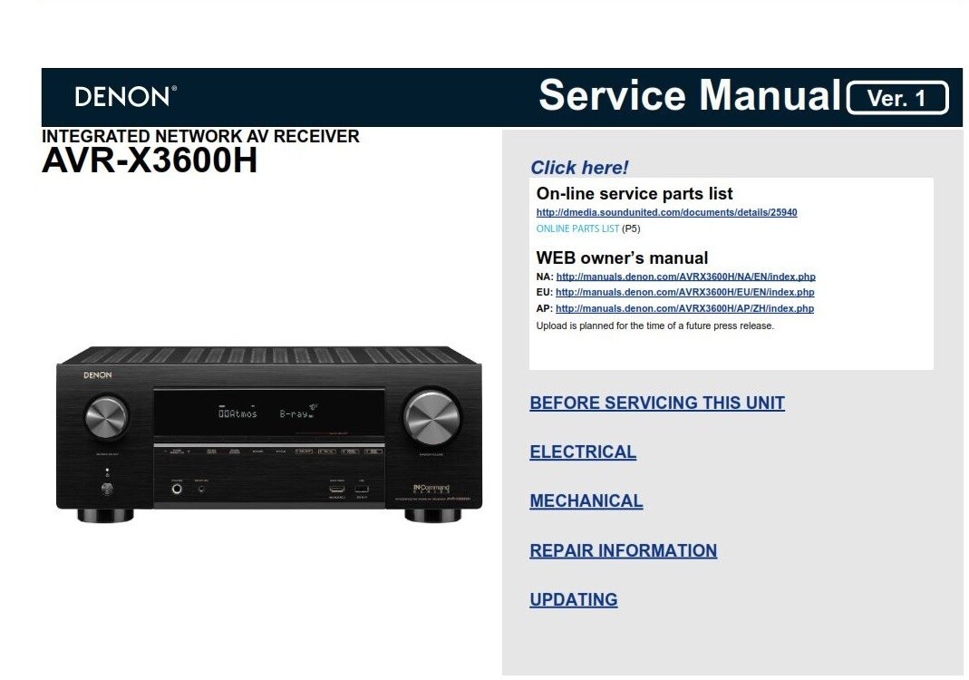 Denon AVR-X3600H AV Receiver Service Manual Denon AVR-X3600H AV Receiver Service Manual